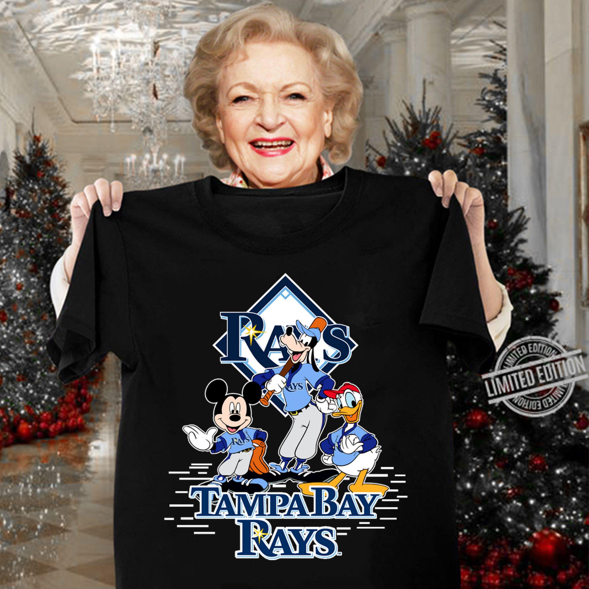 Disney Mickey Mouse Goofy Donald Duck Tampa Bay Rays Logo t-shirt woman shirt