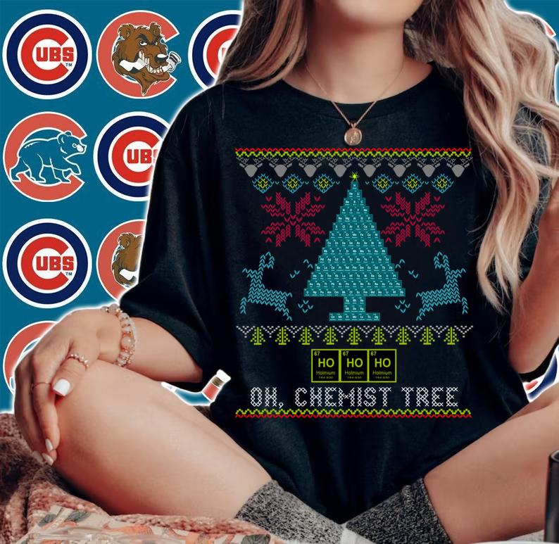 Chemist Tree Christmas with Science Periodic Table t-shirt woman shirt