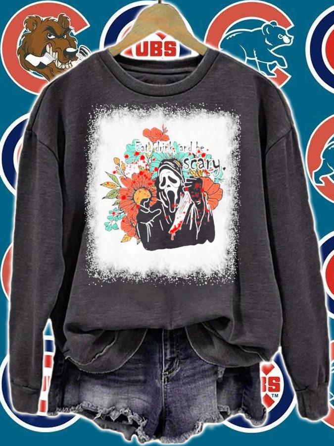 Bleached Eat Drink And Be Scary Screaming Ghost Halloween Shirt t-shirt sweatshirt