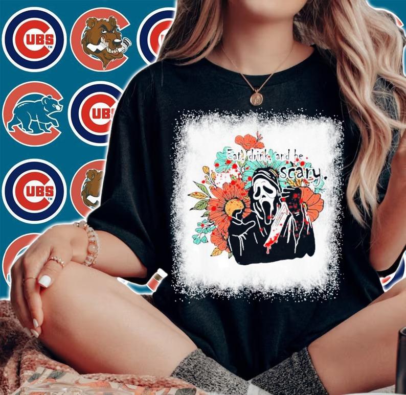 Bleached Eat Drink And Be Scary Screaming Ghost Halloween Shirt t-shirt woman shirt