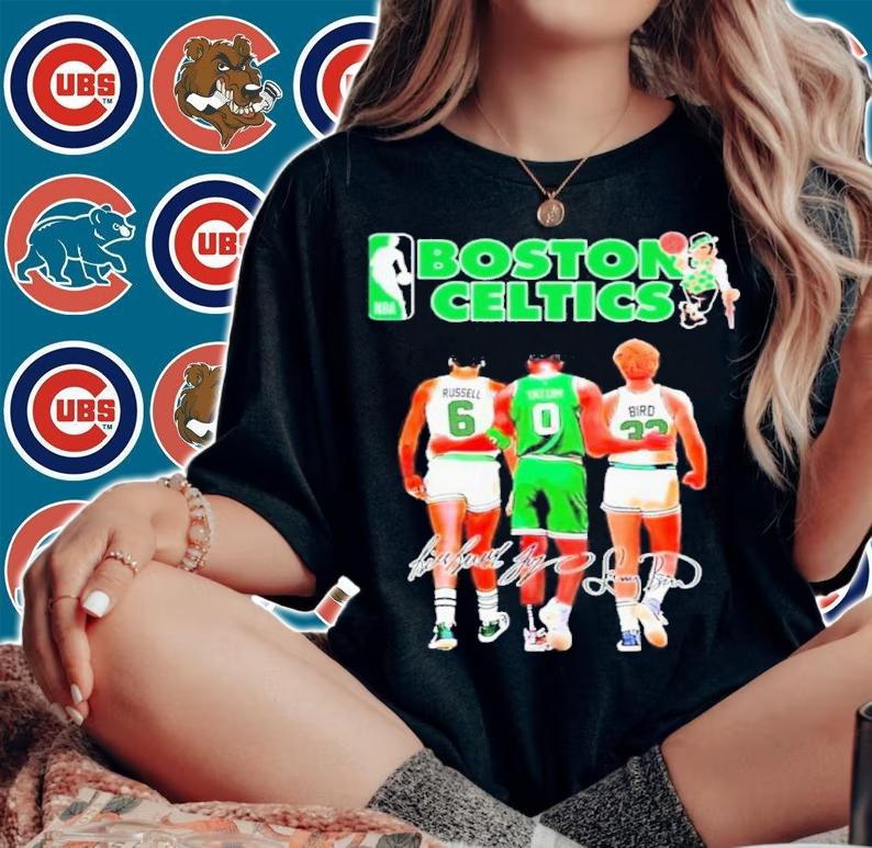 Champion Boston Celtics Bill Russell Jayson Tatum And Larry Bird Signatures Shirt t-shirt woman shirt