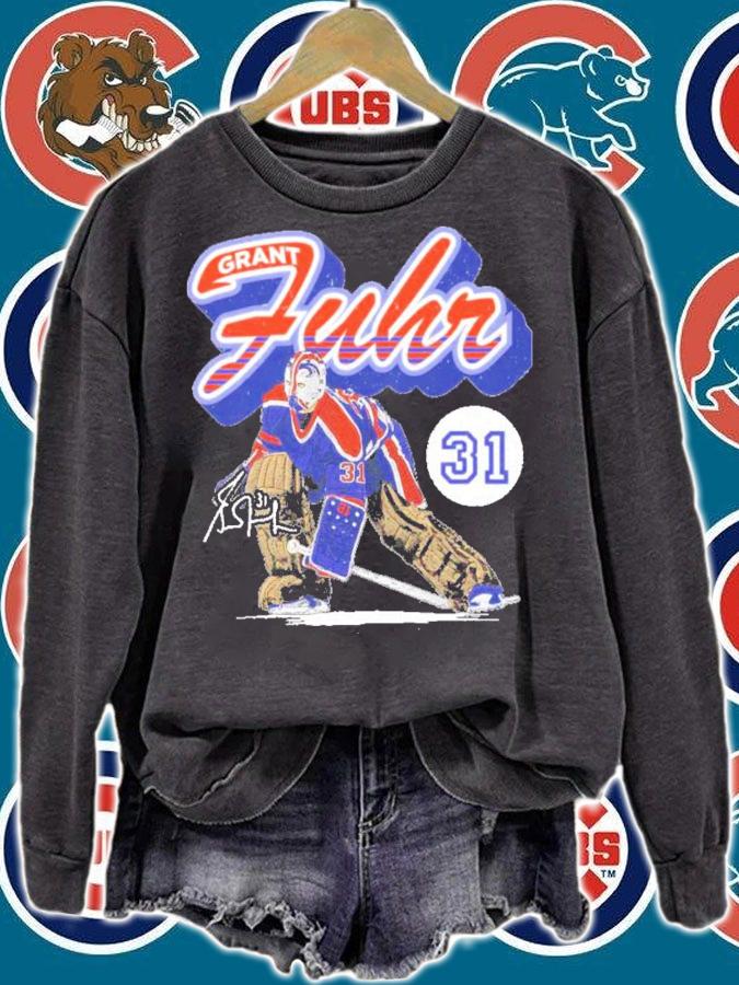 Grant Fuhr Edmonton Retro Script Hockey Signature Shirt t-shirt