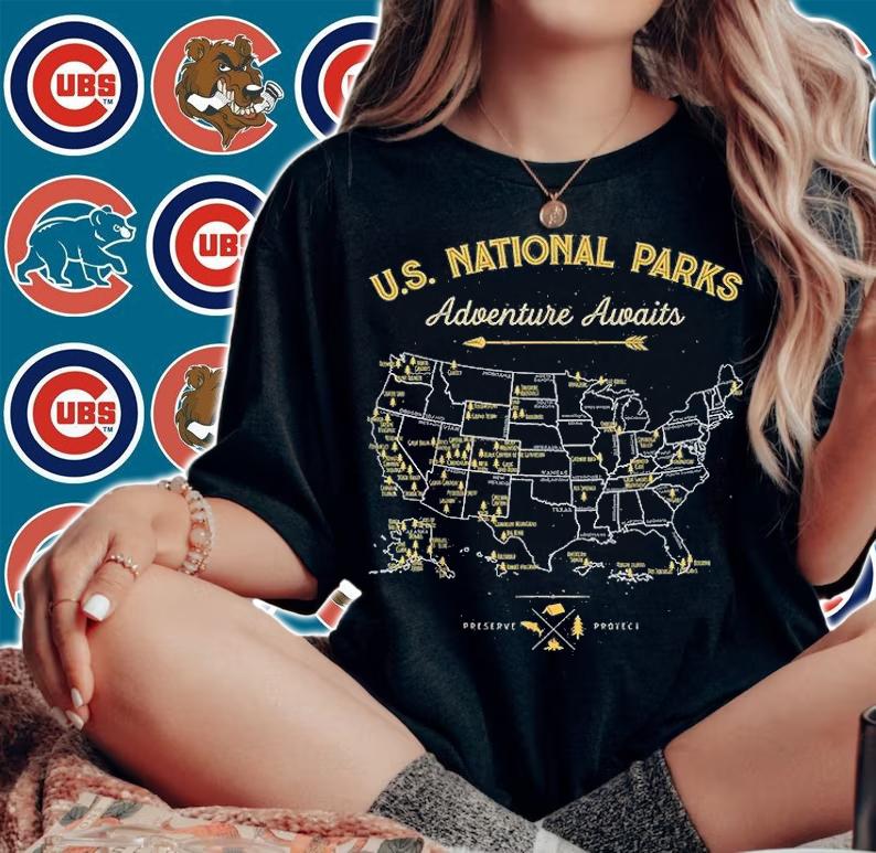 62 National Parks Map Gifts US Park Vintage Camping Hiking T-Shirt t-shirt