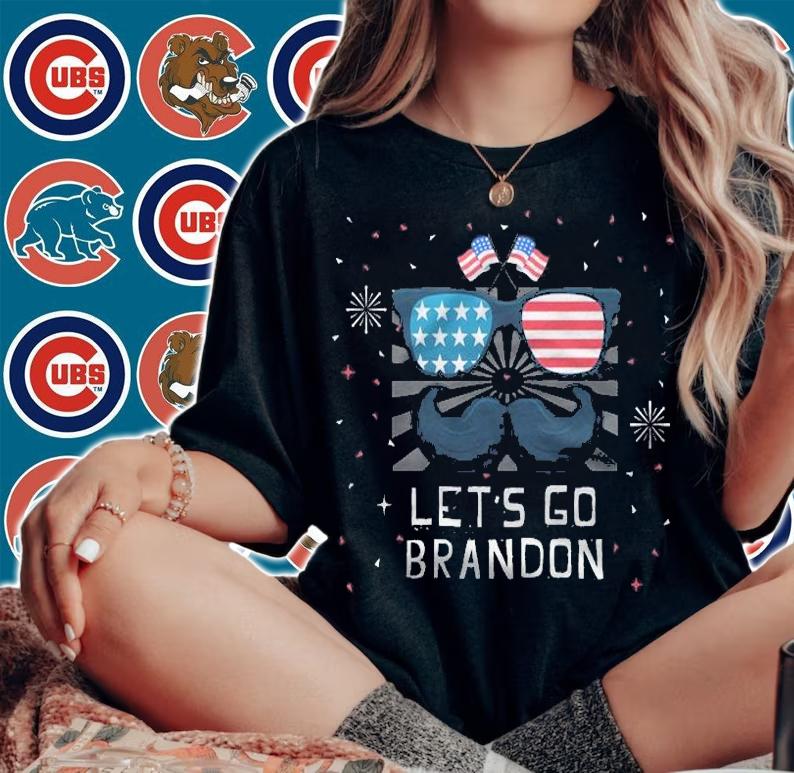 Anti President let's Go Brandon Flag Sunglasses Mustache Funny Anti Biden T-Shirt t-shirt