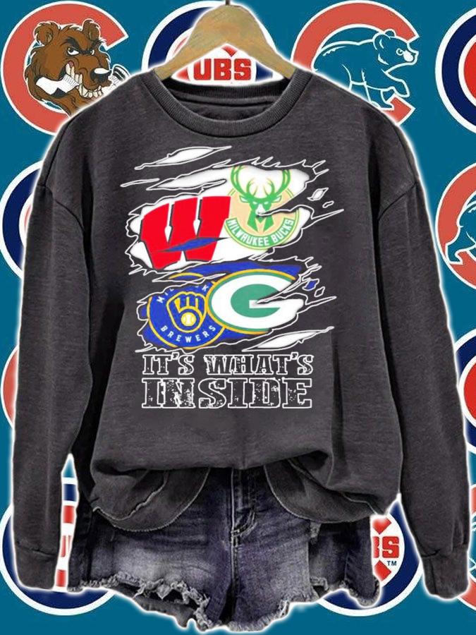 It's what's inside Wisconsin Badgers Milwaukee Bucks Milwaukee Brewers Green Bay Packers logo shirt t-shirt