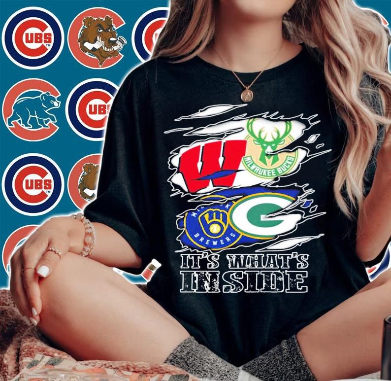 It's what's inside Wisconsin Badgers Milwaukee Bucks Milwaukee Brewers Green Bay Packers logo shirt t-shirt