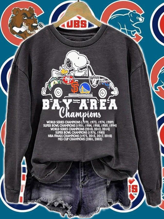 Snoopy And Woodstock Riding Car Bay Area Champions 2022 T-Shirt t-shirt sweatshirt