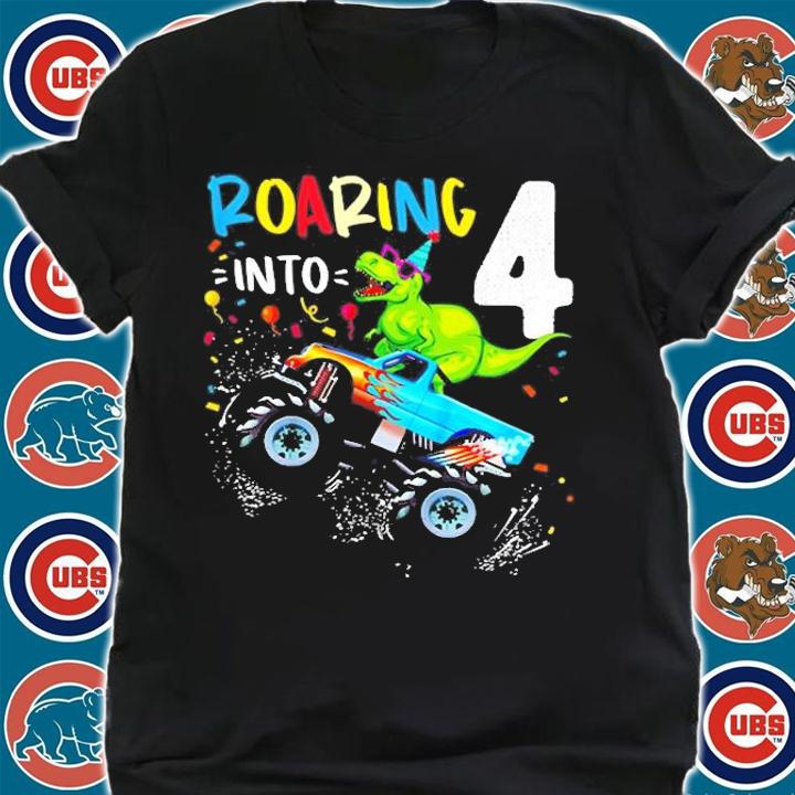 Kids 4th Birthday T Rex Dinosaur Monster Truck Boys and Girls T-Shirt t-shirt
