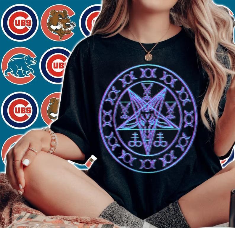 Synthwave Pentagram Sigil Of Baphomet Lucifer Triple Goddess Shirt t-shirt woman shirt