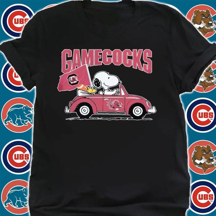 Snoopy And Woodstock Driving Car South Carolina Gamecocks Flag t-shirt shirt
