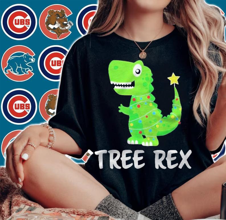 Dinosaur Tree Rex Merry Christmas T-shirt woman shirt