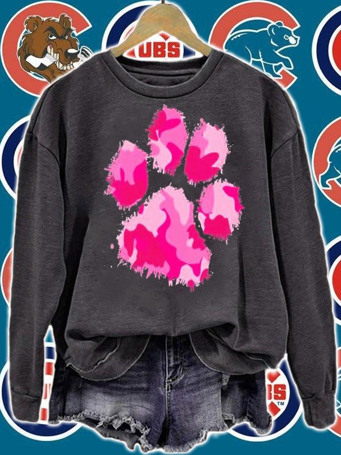 Womens Camo Dog Paw Print Pink Camouflage Cat Gifts Military Mom Shirt sweatshirt