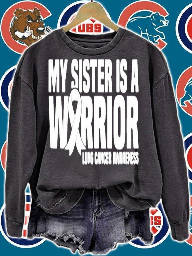 My Sister Is A Warrior White Ribbon Lung Cancer Awareness T-Shirt sweatshirt