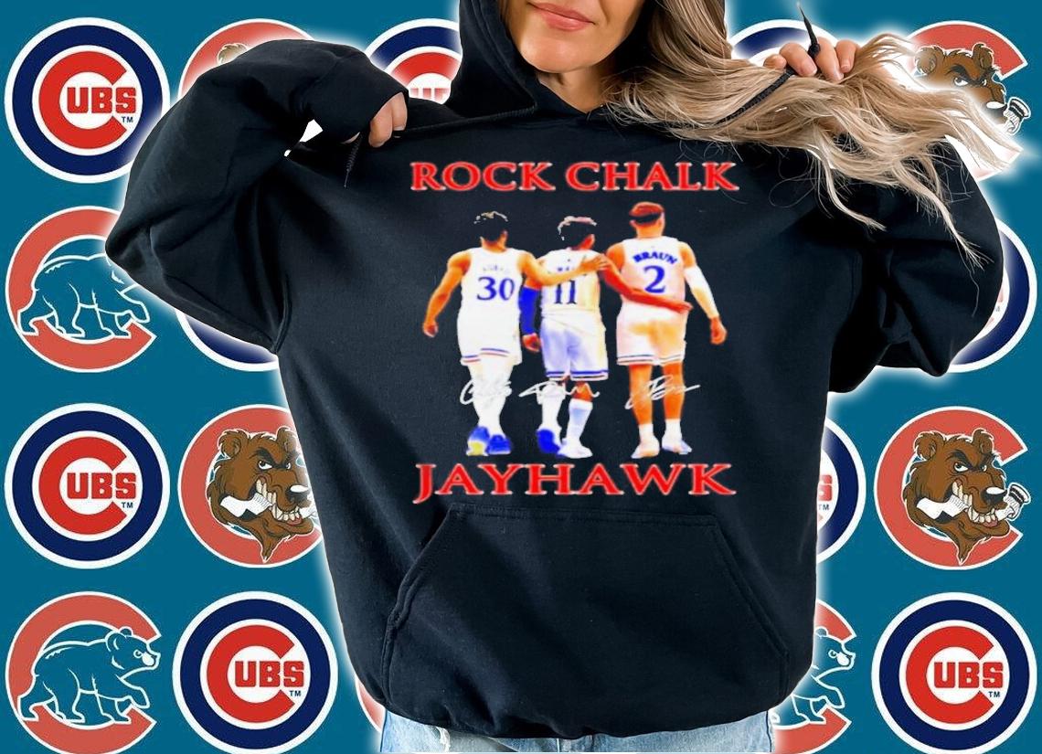 Rock Chalk Kansas Jayhawks Ochai Agbaji Remy Martin And Christian Braun Signatures Shirt hoodie