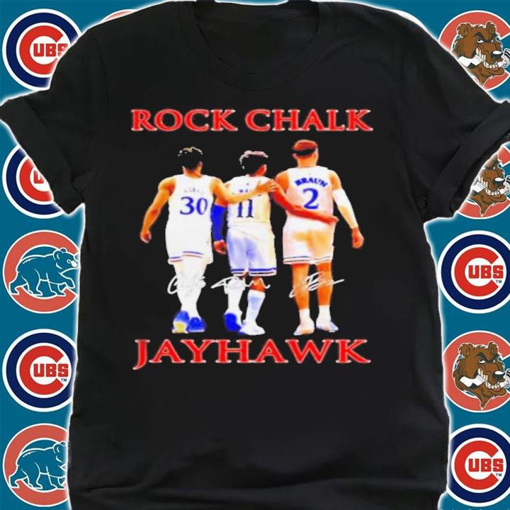 Rock Chalk Kansas Jayhawks Ochai Agbaji Remy Martin And Christian Braun Signatures Shirt shirt