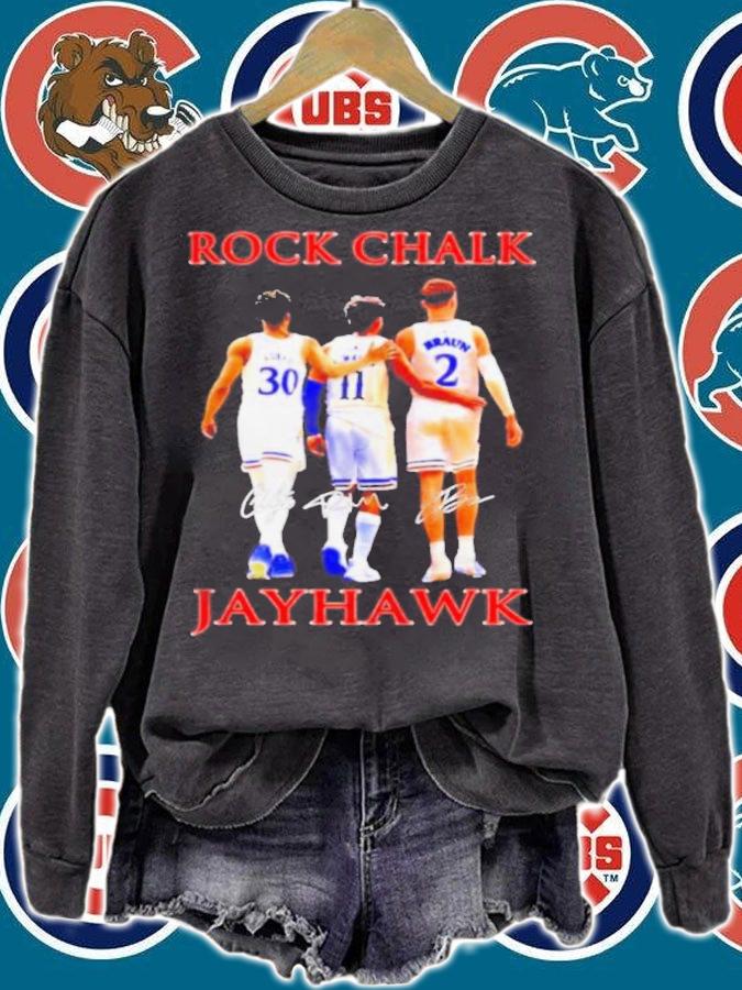 Rock Chalk Kansas Jayhawks Ochai Agbaji Remy Martin And Christian Braun Signatures Shirt sweatshirt