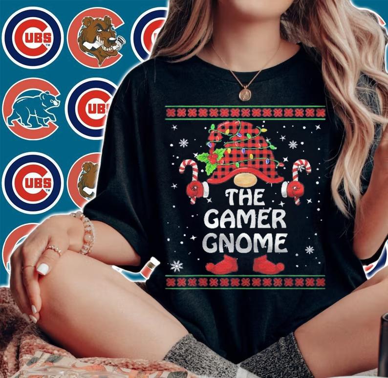 Gamer Gnome Buffalo Plaid Matching Family Christmas Pajama Shirt