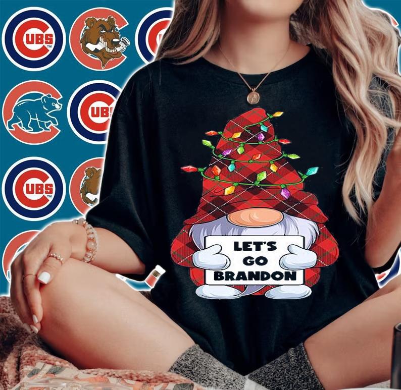 Let's Go Brandon Funny Christmas Gnome Buffalo Plaid Red T-Shirt woman shirt