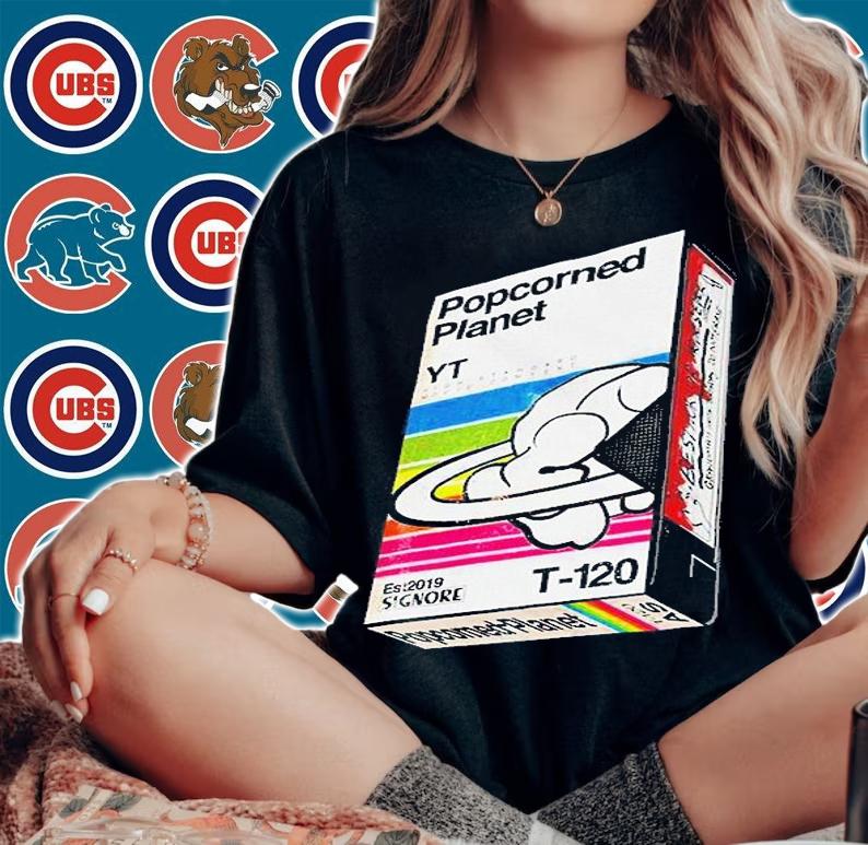 Popcorned Planet Vhs Sleeve T-Shirt woman shirt