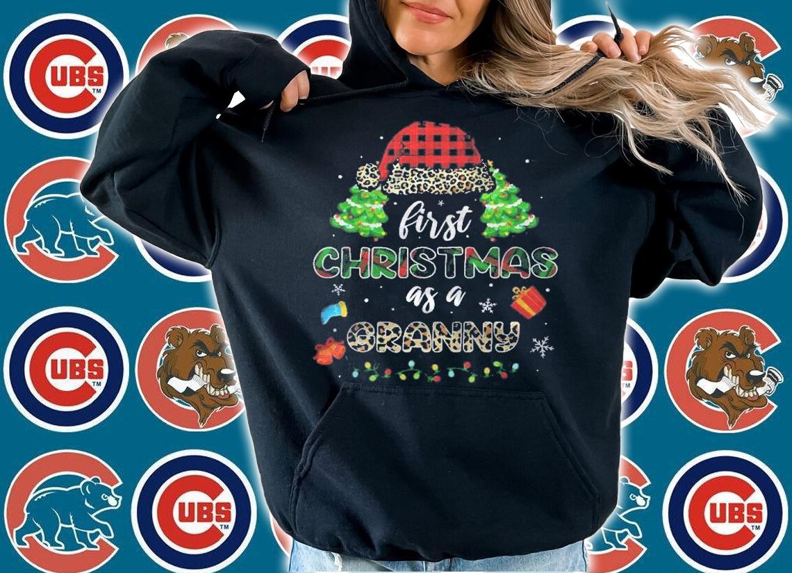 Mb First Christmas As A Granny Santa Hat Leopard Plaid Shirt