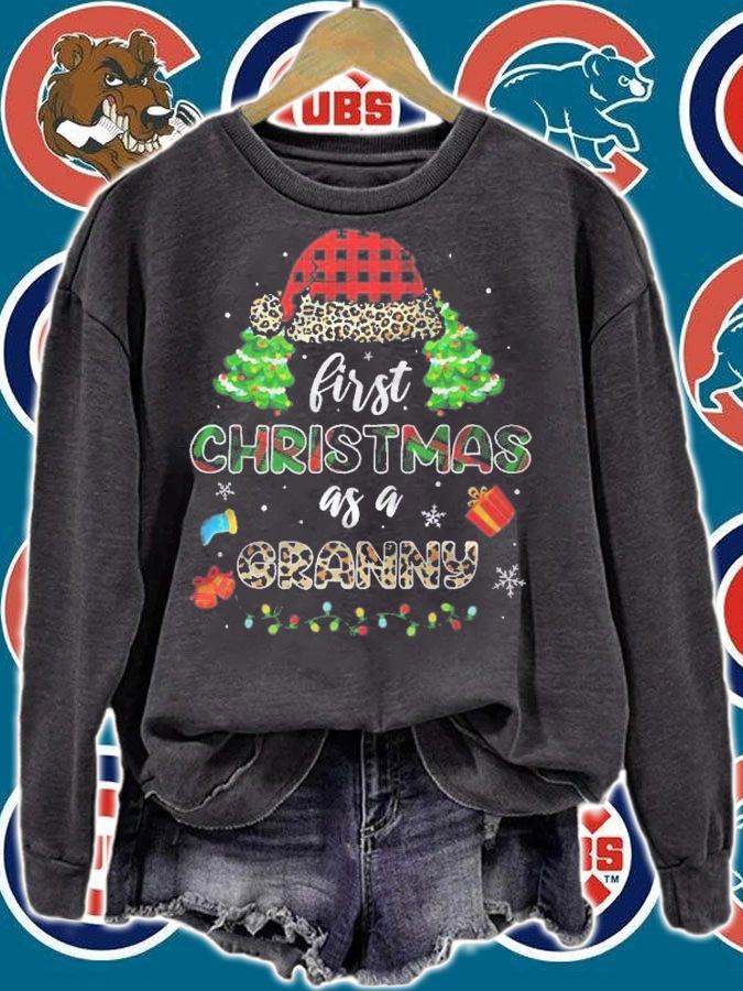 Mb First Christmas As A Granny Santa Hat Leopard Plaid Shirt