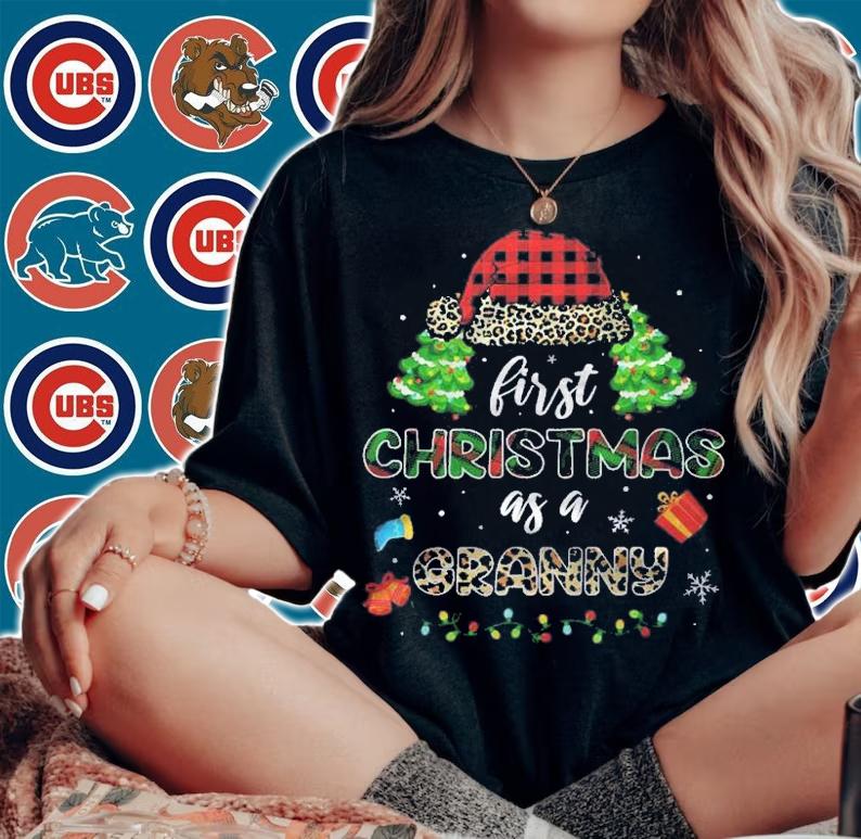 Mb First Christmas As A Granny Santa Hat Leopard Plaid Shirt