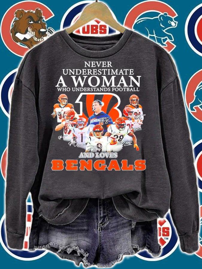 Never Underestimate A Woman Who Understands Football And Loves Bengals Shirt sweatshirt