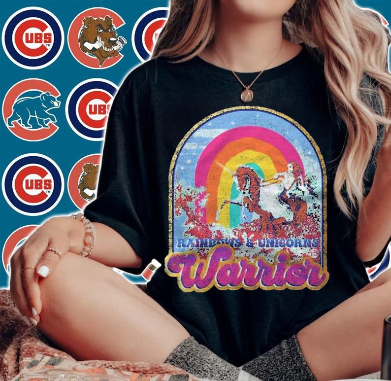 Rainbows & Unicorns Warrior  Artsy Graphic Fashion shirt woman shirt
