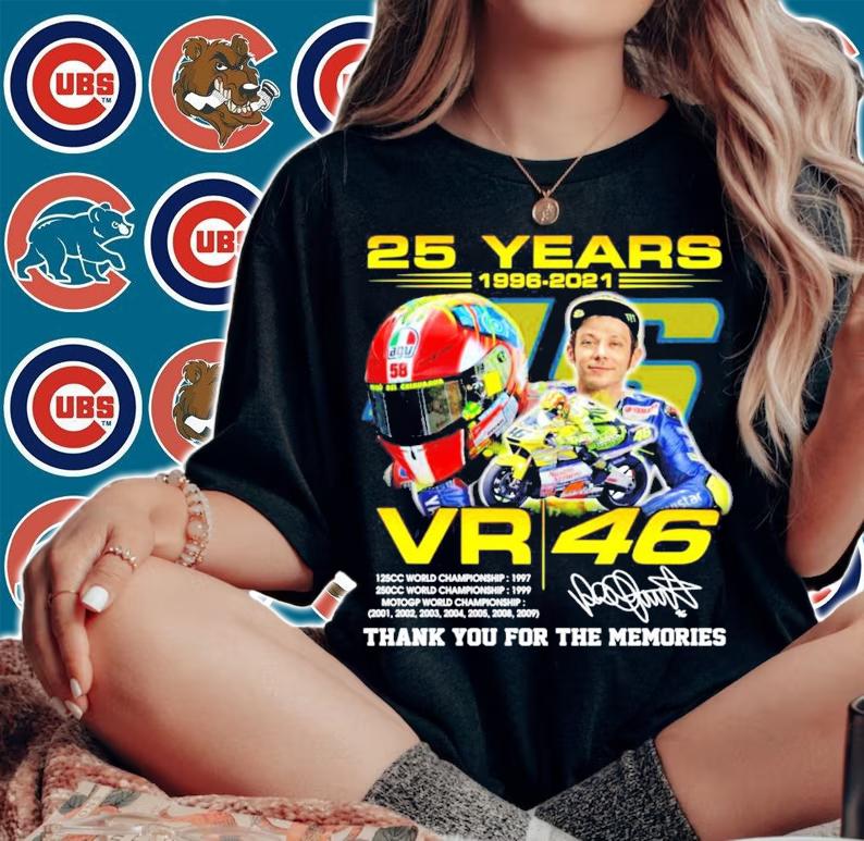 Valentino Rossi 25 years 1996-2021 VR46 thank you for the memories signature t-shirt woman shirt