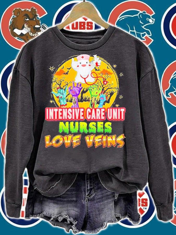Intensive Care Unit Nurse Love Veins Ghost Witch Halloween T-shirt sweatshirt