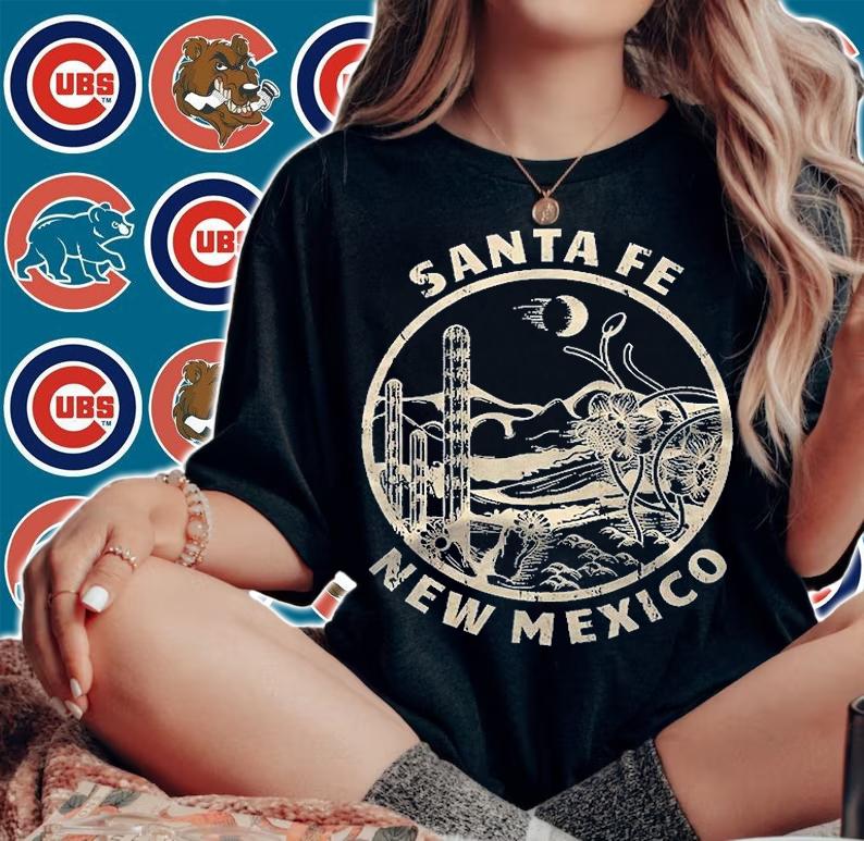 Santa Fe New Mexico Linocut Distressed Desert Illustration Shirt woman shirt