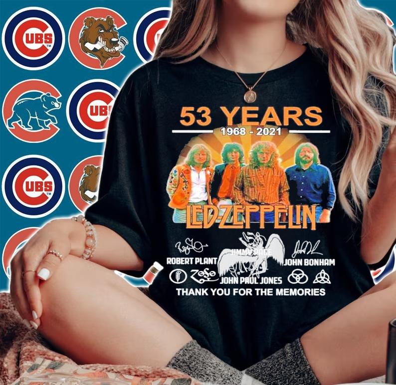 53 years 1968-2021 Led Zeppelin signatures t-shirt woman shirt