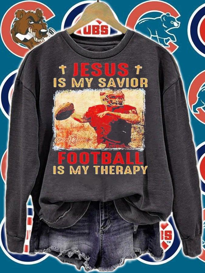 Jesus is my savior Football is my therapy San Francisco 49ers T-shirt sweatshirt
