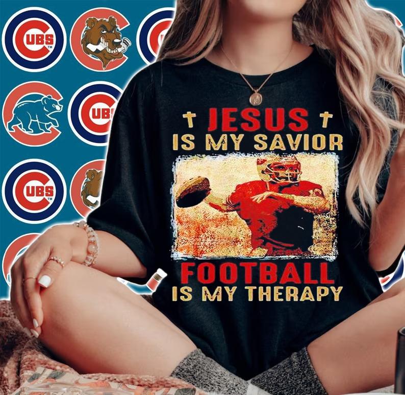 Jesus is my savior Football is my therapy San Francisco 49ers T-shirt woman shirt