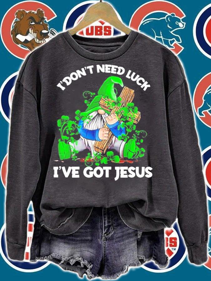 Gnome hug Cross I don't need luck I've got Jesus St.Patrick's Day t-shirt sweatshirt