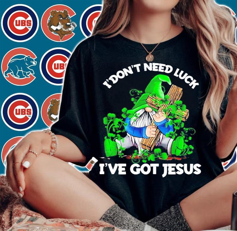 Gnome hug Cross I don't need luck I've got Jesus St.Patrick's Day t-shirt woman shirt