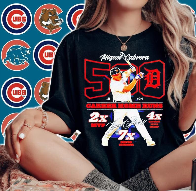 Miguel Cabrera 500 career home runs 2x MVP 4x batting title champ 7x silver slugger signature T-shirt woman shirt