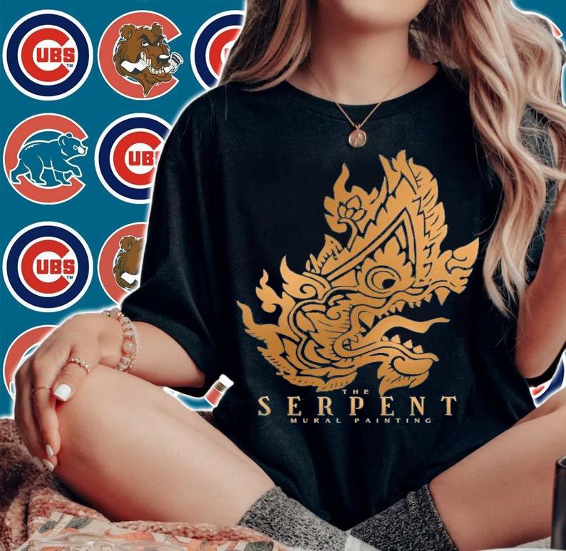 The serpent mural painting golden shirt woman shirt