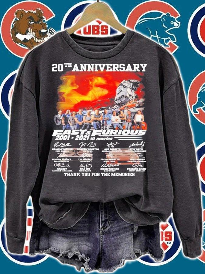 20th anniversary Fast and Furious 2001 2021 10 movies thank you for the memories shirt sweatshirt