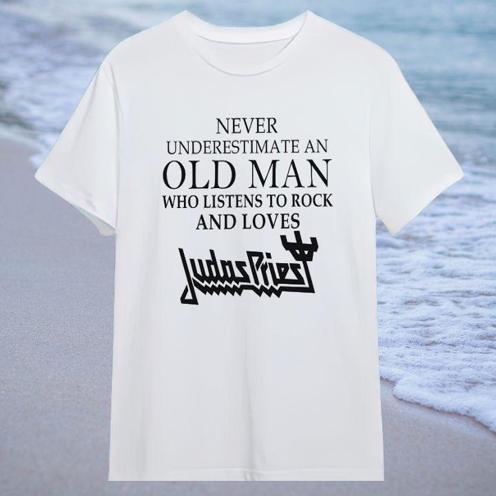 Official Never Underestimate An Old Man Who Listens To Rock And Loves Judas Priest T-Shirt
