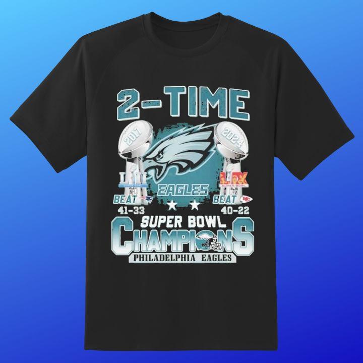 2-Time Win Super Bowl Champions Trophy Philadelphia Eagles T-Shirt