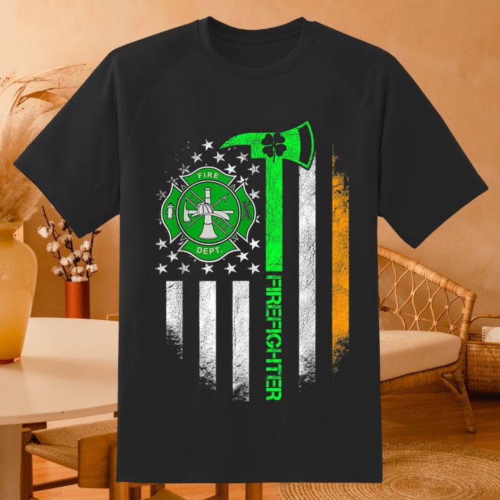 Fire Dept Irish Firefighter St. Patrick's Day American Flag T-Shirt