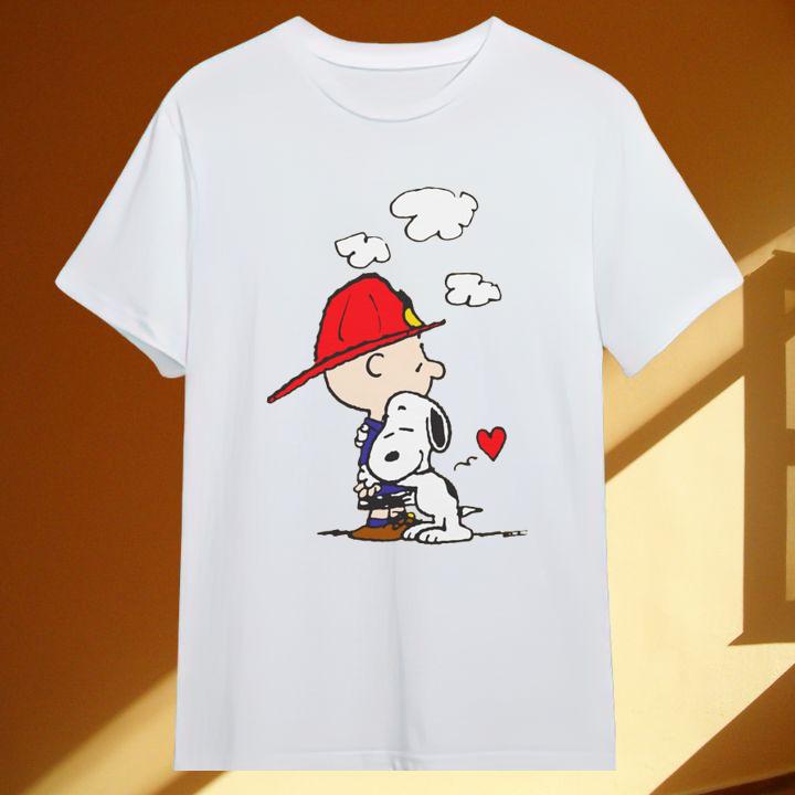 Peanuts Firefighter Snoopy Hug Charlie Brown T-Shirt