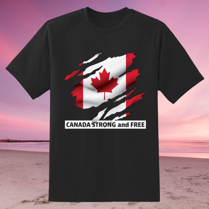 J'Aime Le Canada Strong And Free I Love Canada Flag Version Torn T-Shirt
