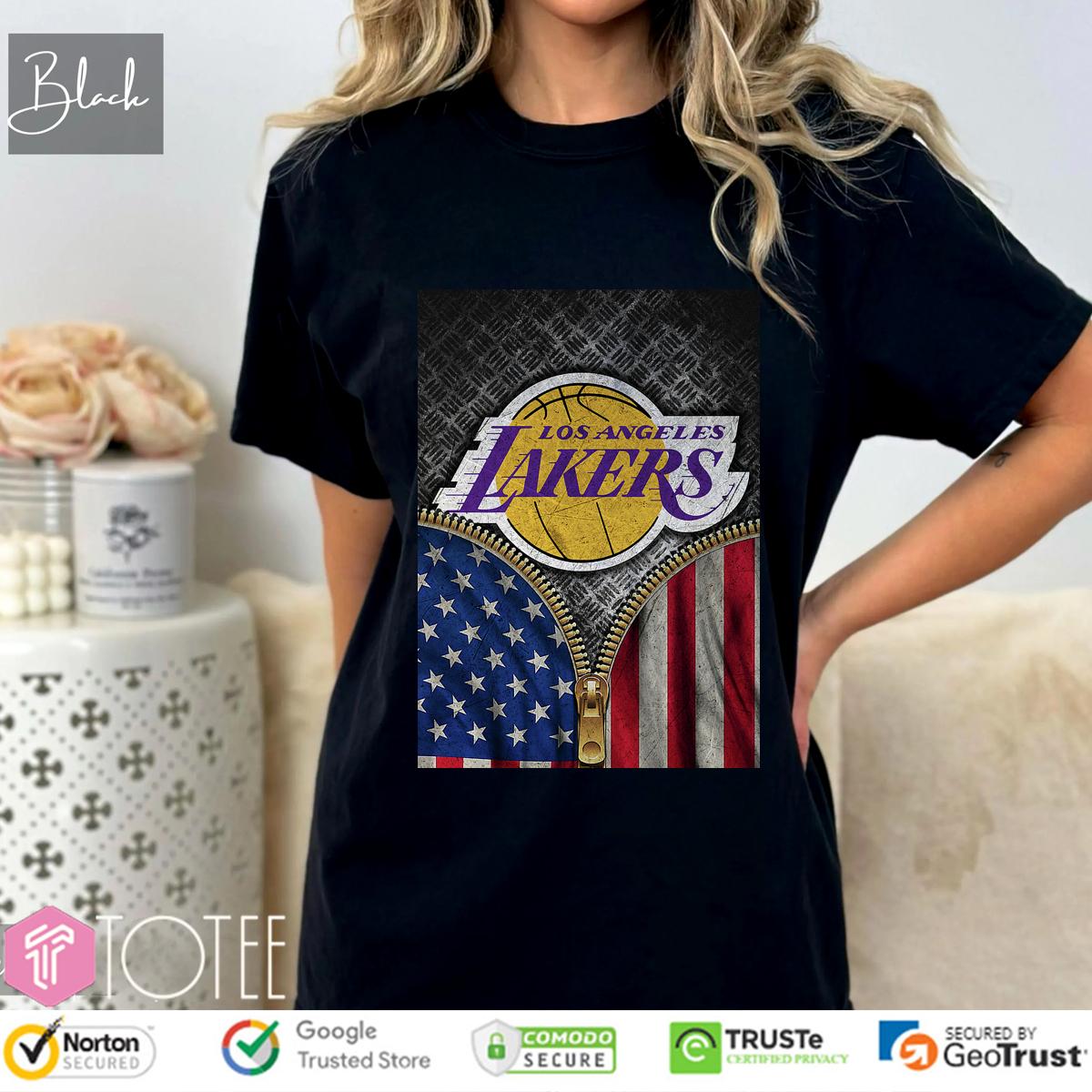 Los Angeles Lakers Logo X American Flag Basketball Zip T-Shirt