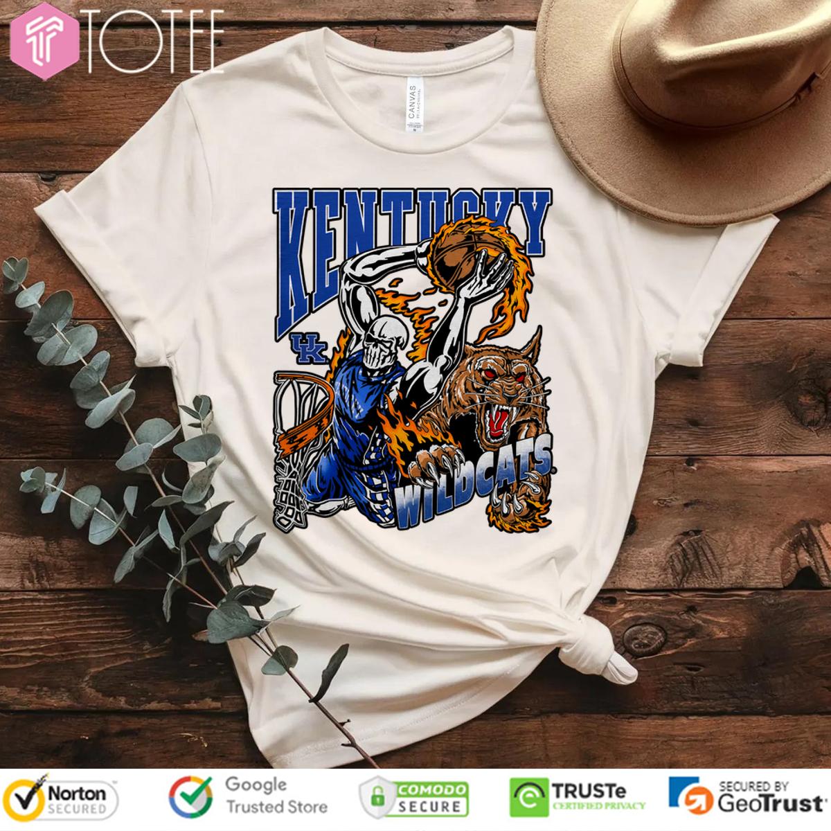 Skeleton Playing Basketball Kentucky Wildcat Mascot Graphic Shirt