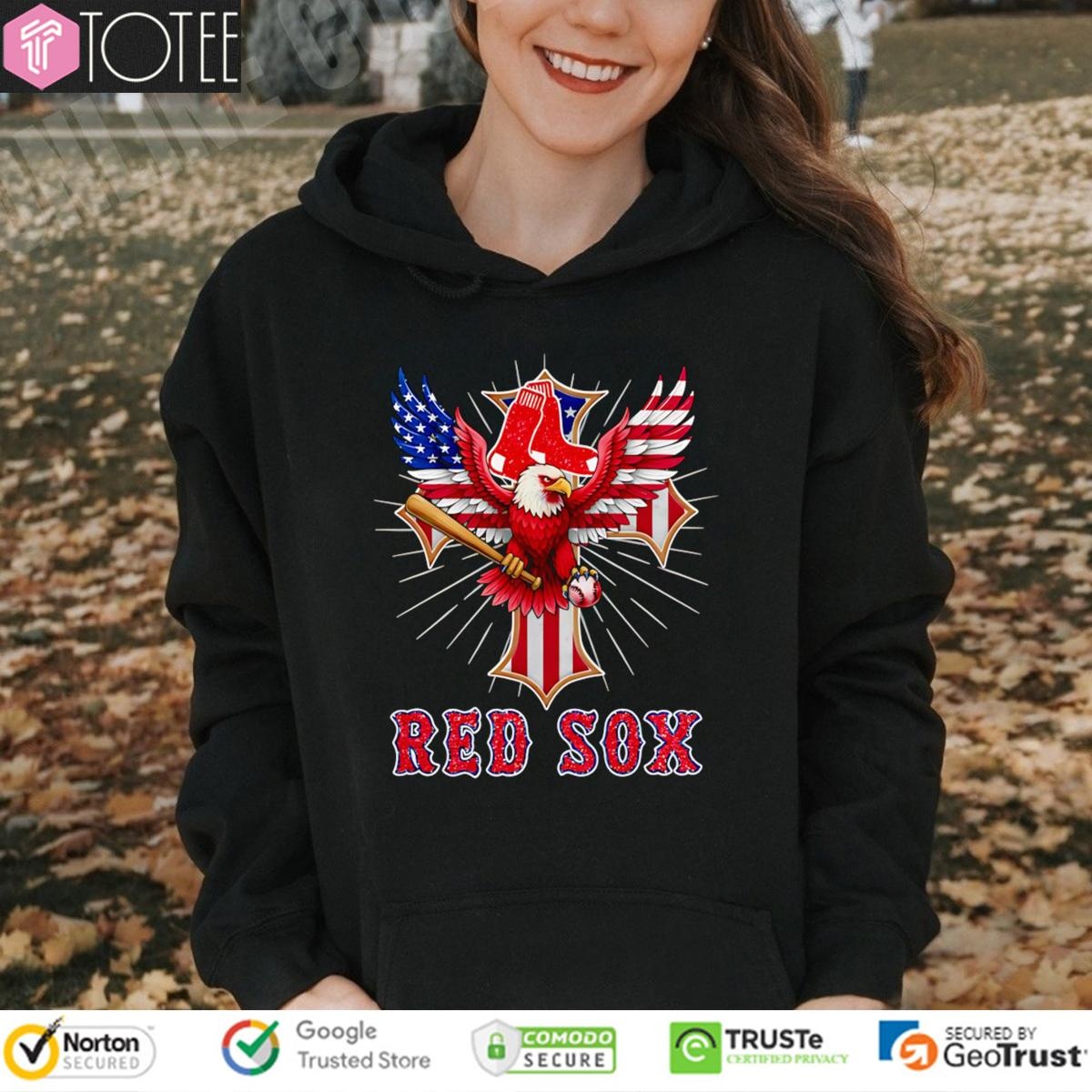 Eagle Cross Boston Red Sox Baseball American Flag 4Th Of July Hoodie